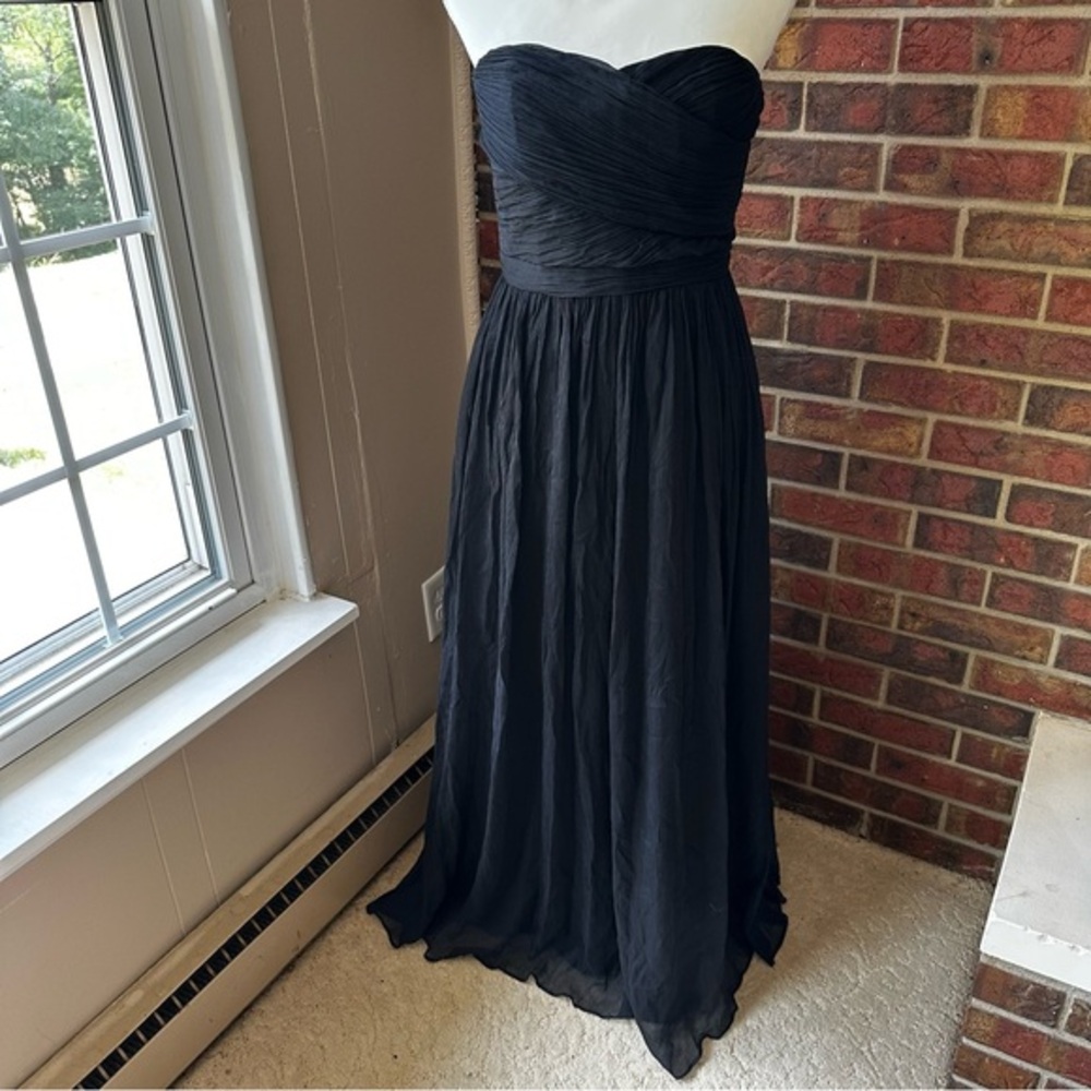 J. Crew Elegant Black Crepe Silk Strapless Dress Corset Bodice Dark Feminine